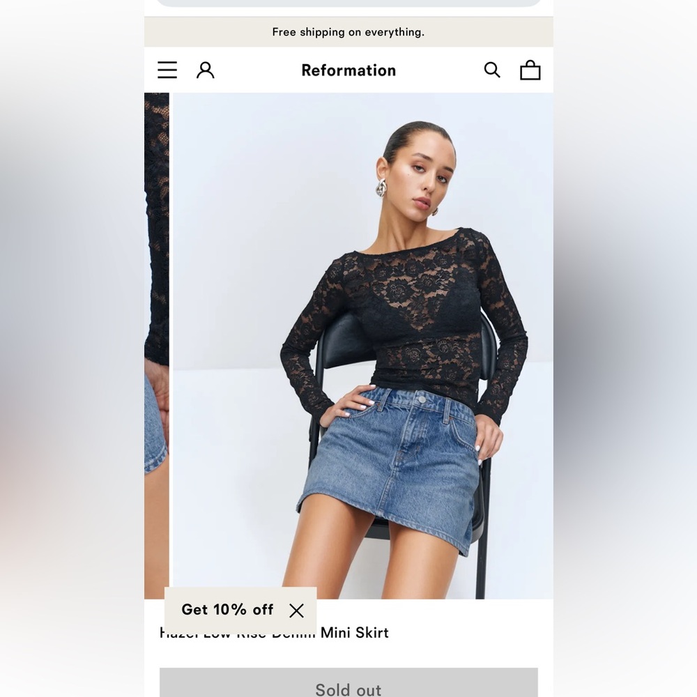 Reformation mini denim skirt